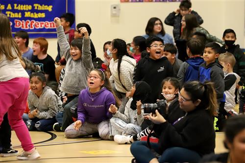 Jefferson students cheering at an all school assembly